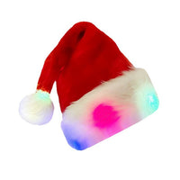 HKM-039763 Luminous Plush Christmas Hat with LED Lights for Adults and Kids - Warm White & Colored Options
