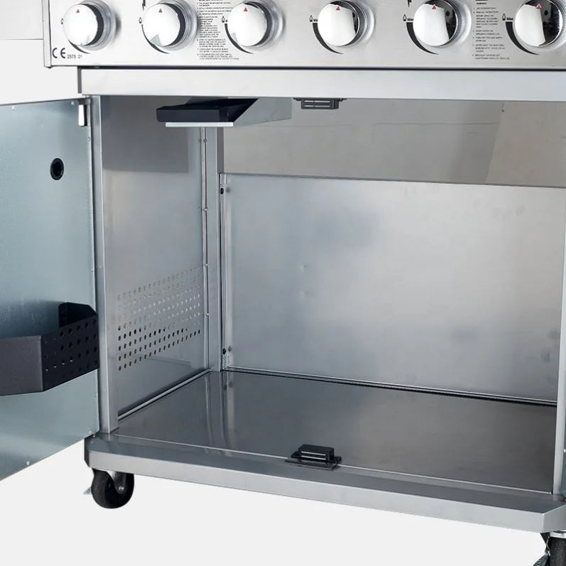 KTX-039827 Stainless Steel 6-Burner Gas BBQ Grill with Removable Tabletop