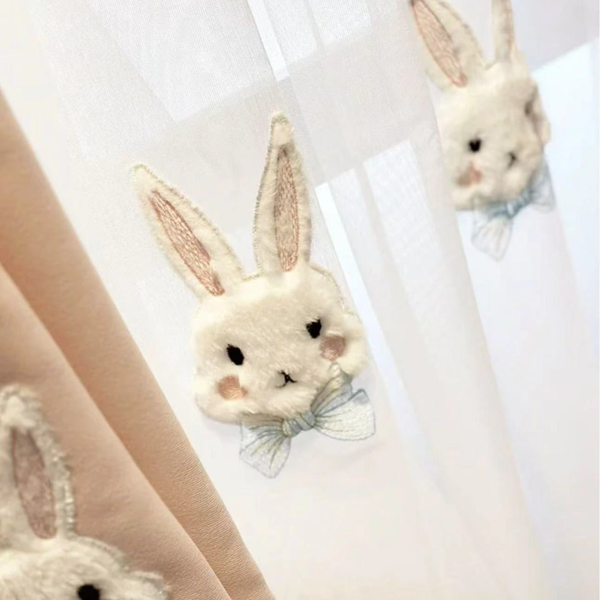 KTX-040019 Plush Pink Rabbit Curtains for Children's Rooms with High Shading and Embroidery