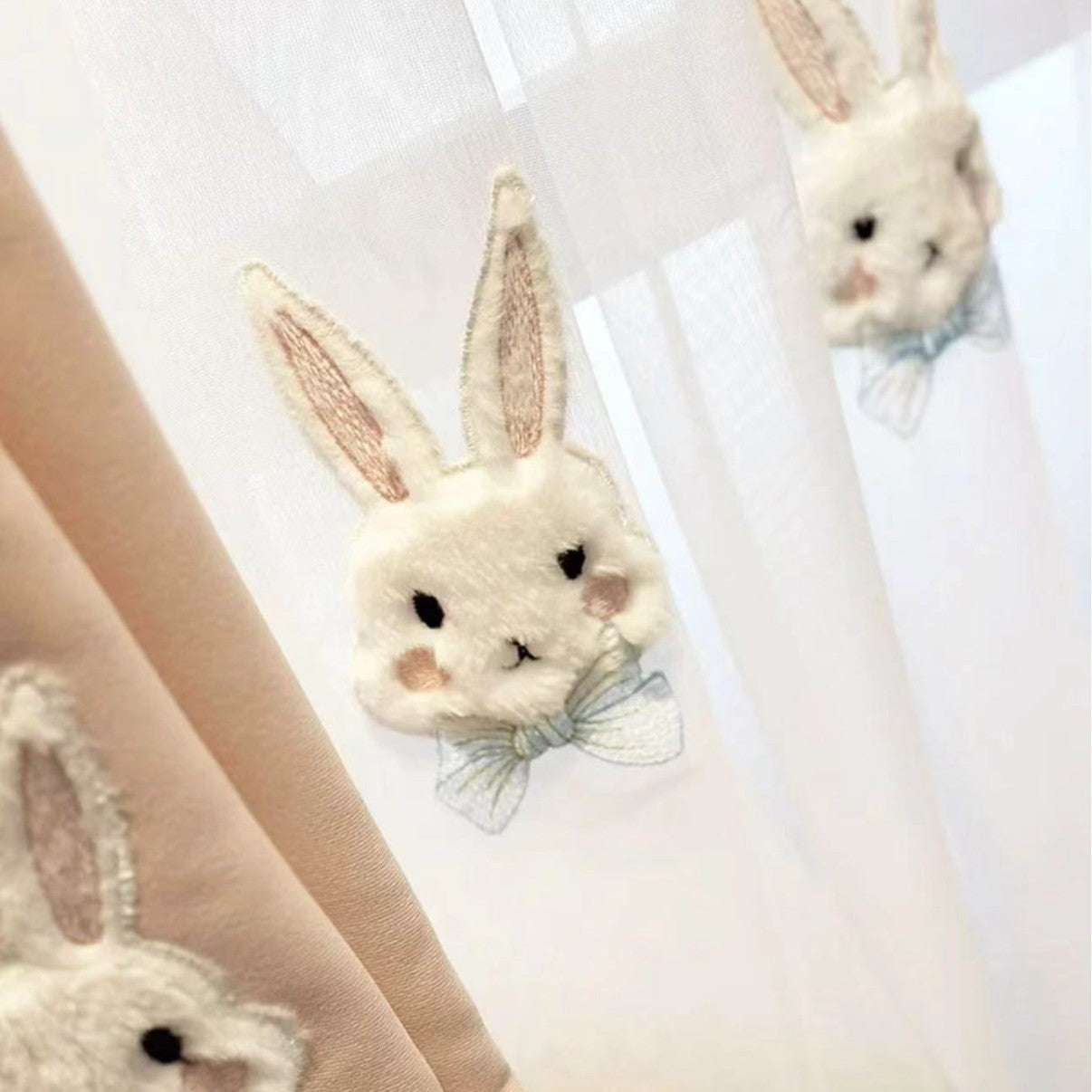 KTX-040019 Plush Pink Rabbit Curtains for Children's Rooms with High Shading and Embroidery