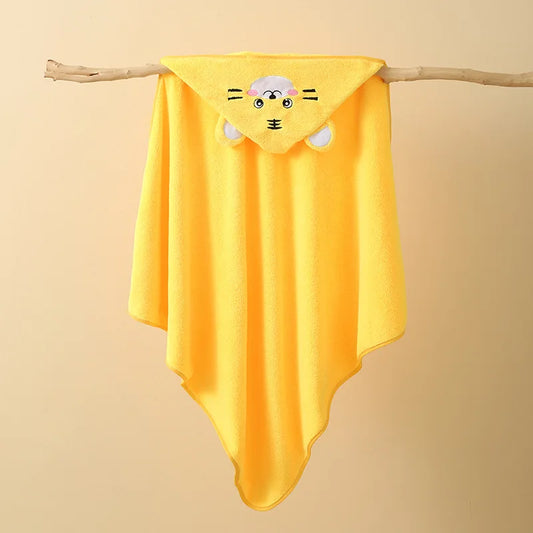 HKM-040147 Cartoon Animal Hooded Baby Bath Towel, Soft 80x80cm Coral Fleece, Super Absorbent Wrap