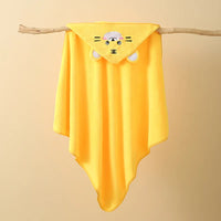HKM-040147 Cartoon Animal Hooded Baby Bath Towel, Soft 80x80cm Coral Fleece, Super Absorbent Wrap