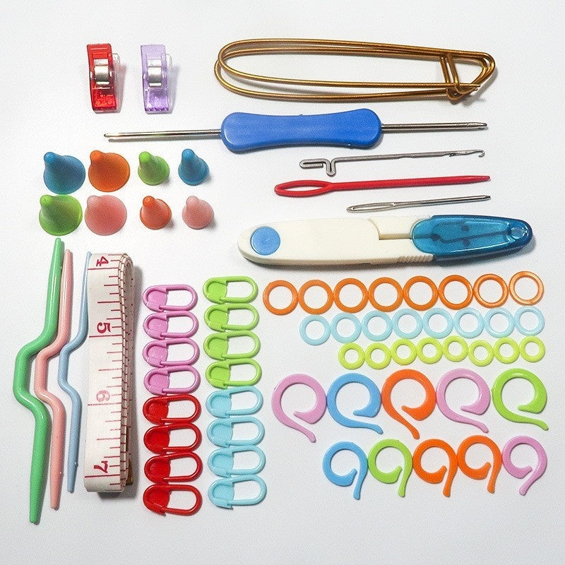 HKM-040147 Knitting and Crochet Tool Set with 120 Pieces for Easy Stitch Marking and Organization