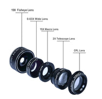 HKM-040211 10-in-1 Universal Camera Lens Kit for Smartphones - Fisheye, Wide Angle, Macro, CPL, Kaleidoscope, Telescope, and More