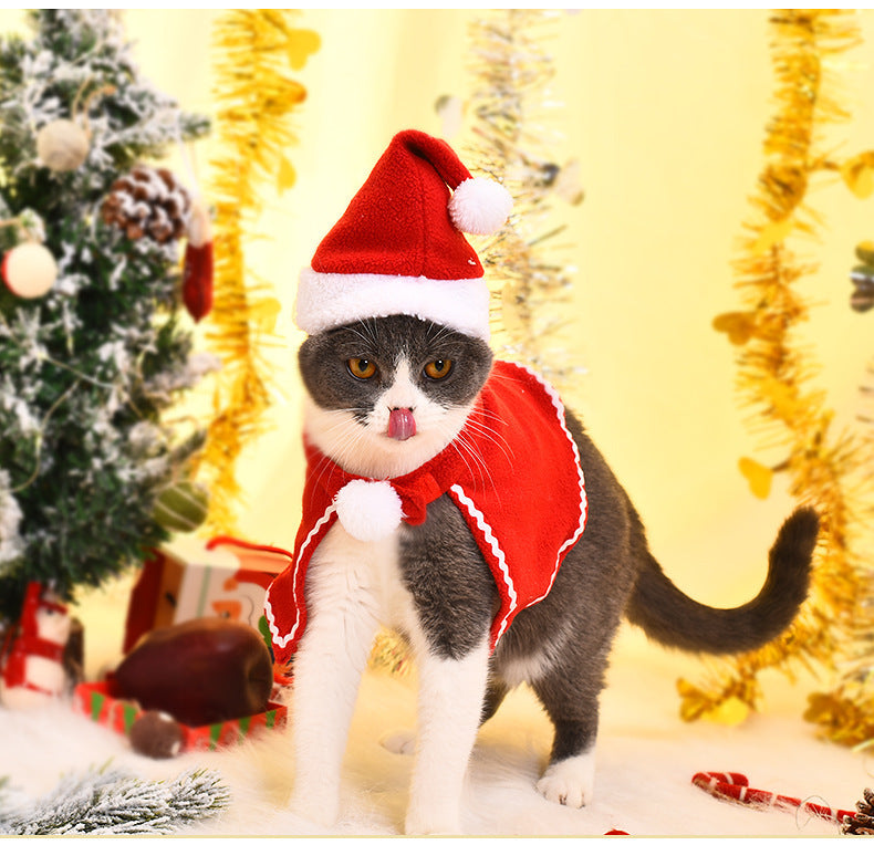 HKM-040275 Pet Christmas Outfit with Cloak and Hat for Cats and Dogs