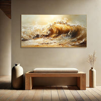 HKM-040403 Abstract Yellow Waves Handmade Oil Painting on Canvas - Unstretched Art for Home Decor