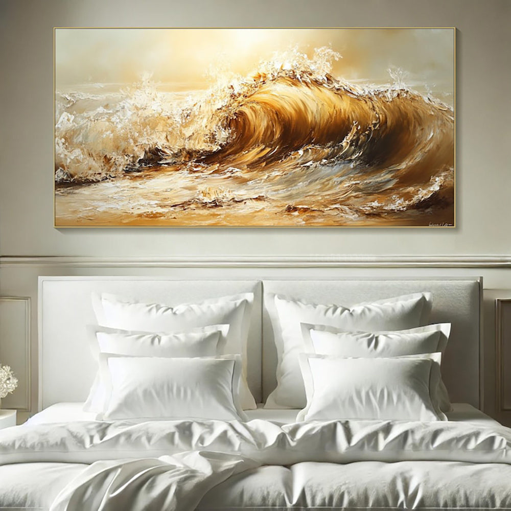 KTX-040403 Abstract Yellow Waves Handmade Oil Painting on Canvas - Unstretched Art for Home Decor