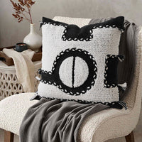 HKM-040467 Black and White Chenille Pillow Covers in Square and Circle Shapes