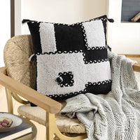 HKM-040467 Black and White Chenille Pillow Covers in Square and Circle Shapes