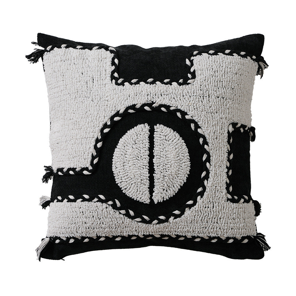 HKM-040467 Black and White Chenille Pillow Covers in Square and Circle Shapes