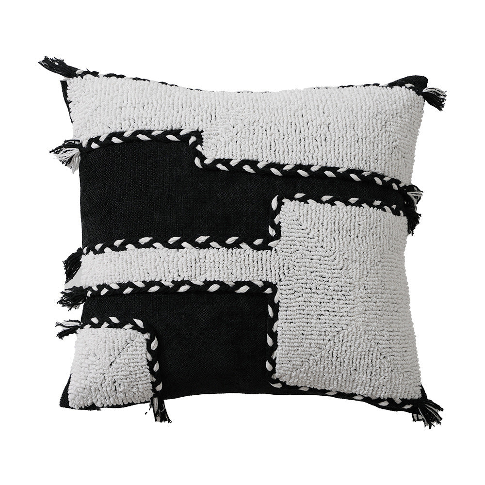HKM-040467 Black and White Chenille Pillow Covers in Square and Circle Shapes