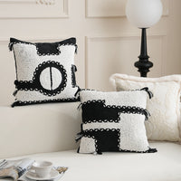 HKM-040467 Black and White Chenille Pillow Covers in Square and Circle Shapes