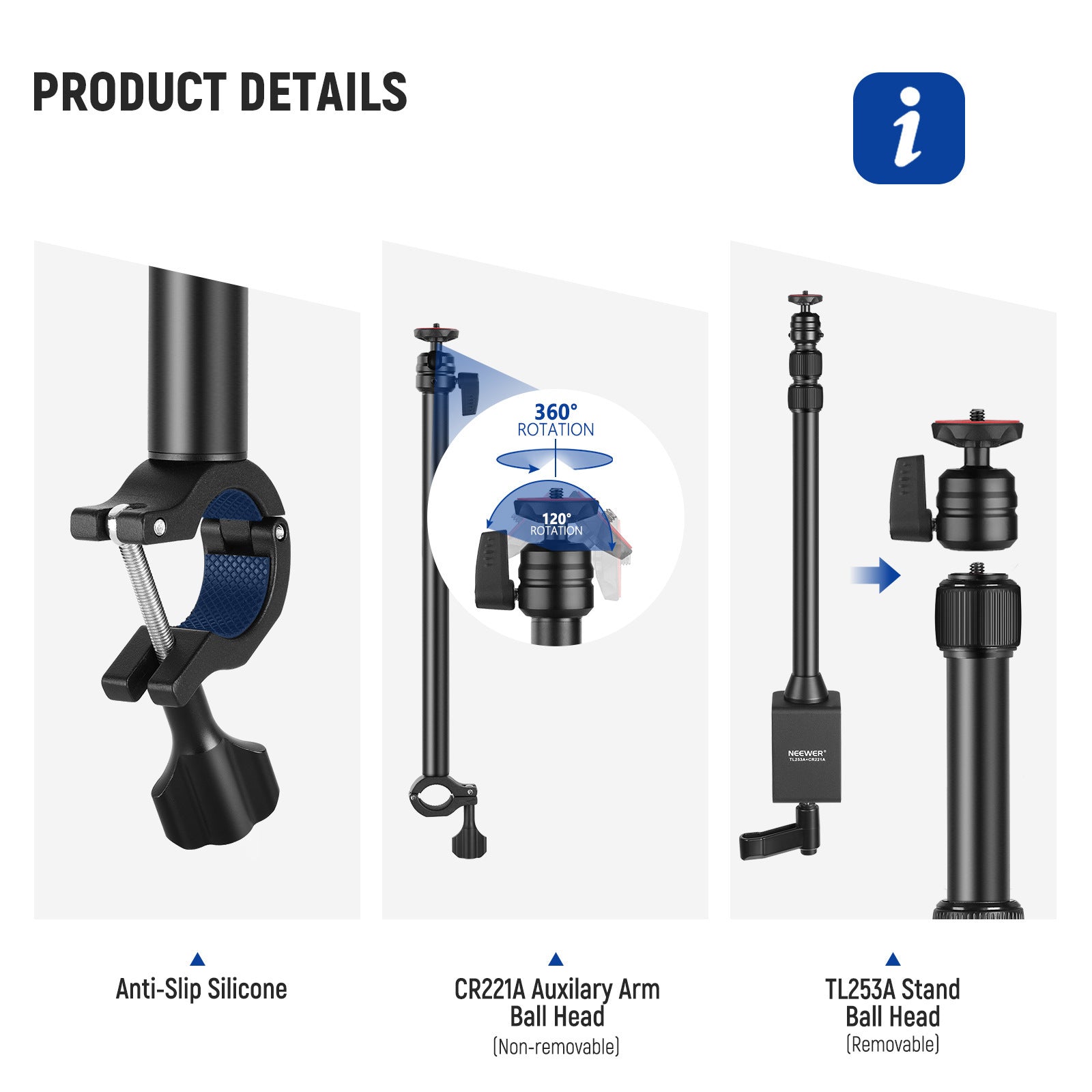 HKM-040531 Adjustable Portable Desktop Photography Stand with Metal Cellphone Holder