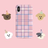 HKM-040723 Korean Style Pink Plaid Phone Case with Stand for iPhone Models
