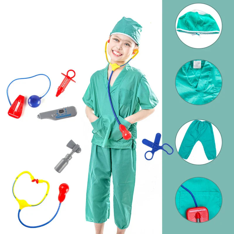 HKM-040723 Multistyle Role Play Costume Set for Kids with Firefighter, Police, and Doctor Uniforms