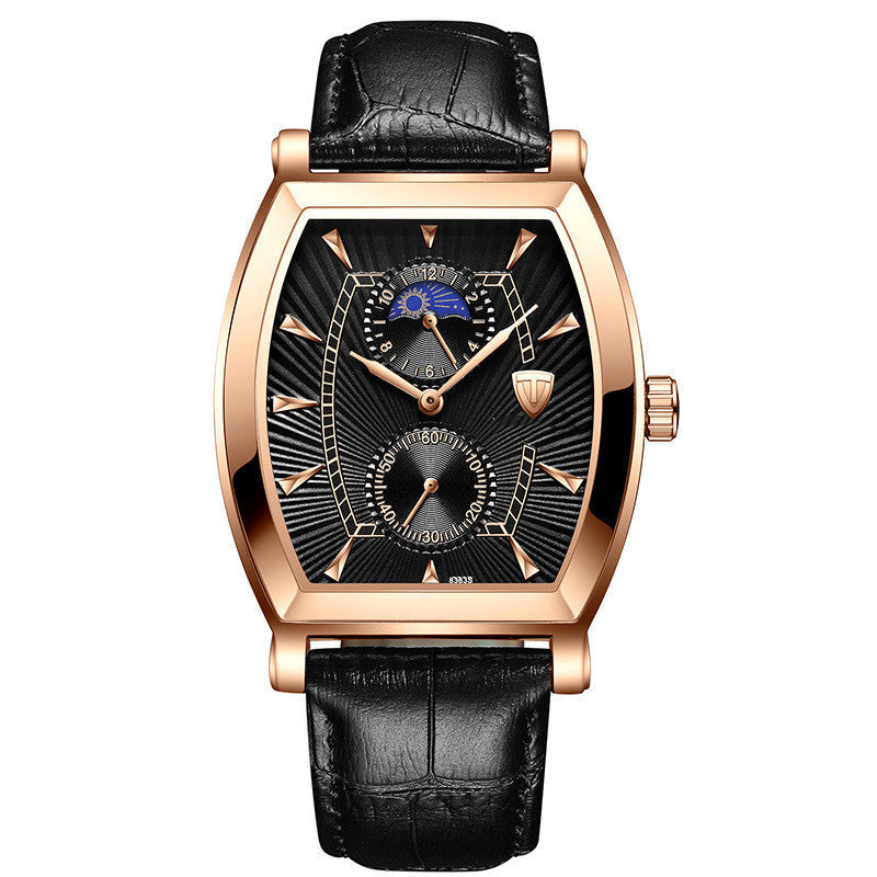 HKM-040979 Automatic Quartz Watch with Six-Pin Barrel and Rectangular Design, Waterproof to 30M, Multiple Color Options