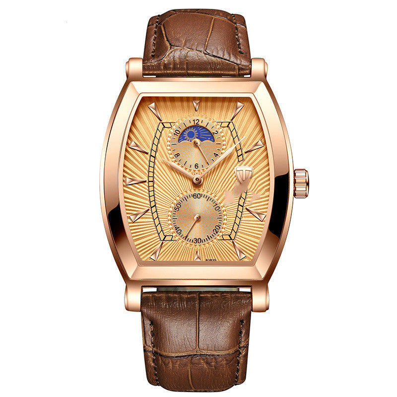 HKM-040979 Automatic Quartz Watch with Six-Pin Barrel and Rectangular Design, Waterproof to 30M, Multiple Color Options