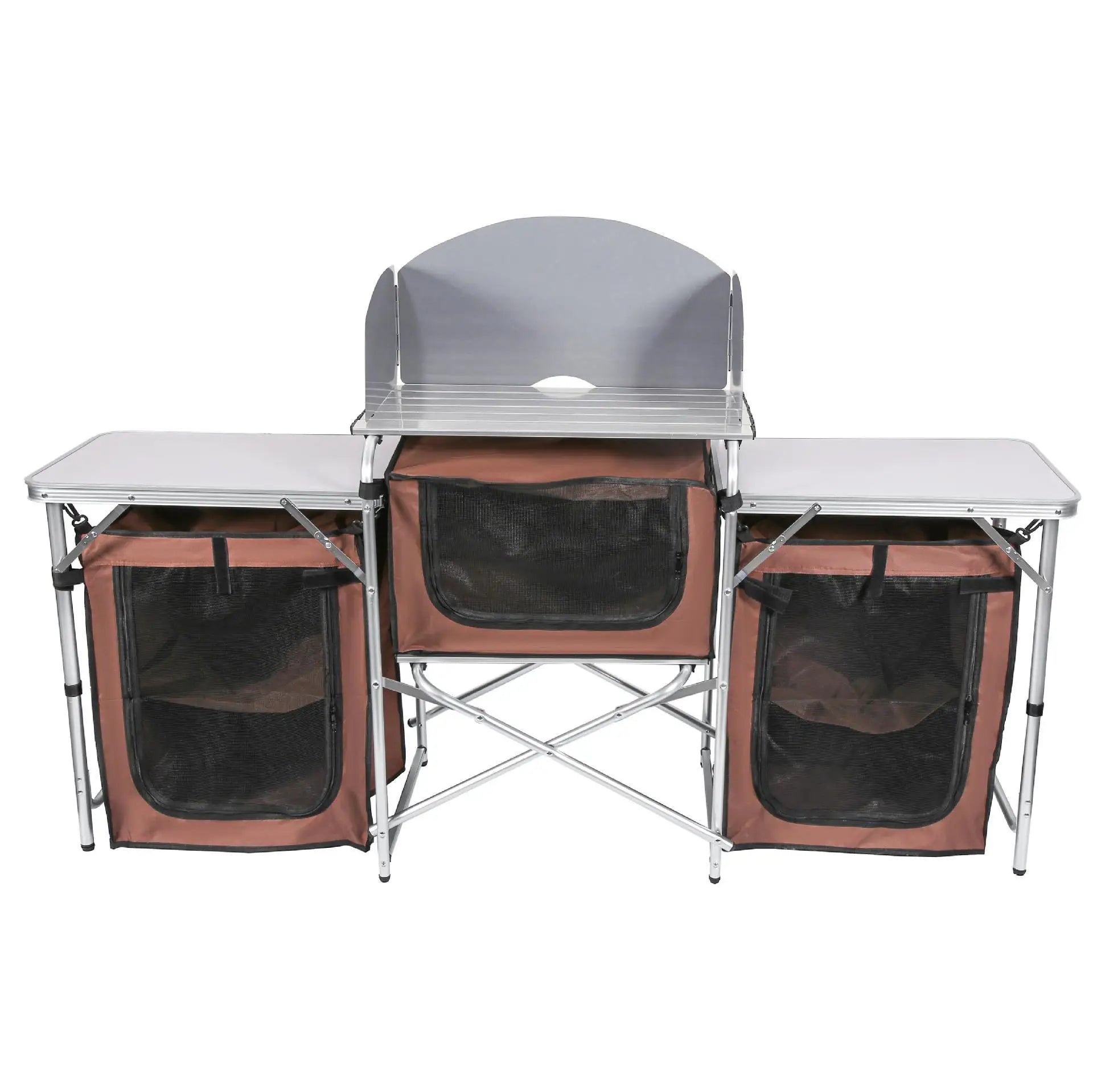 KTX-040979 Portable Outdoor Folding Cooking Station with Storage for Camping and Mobile Kitchen Use
