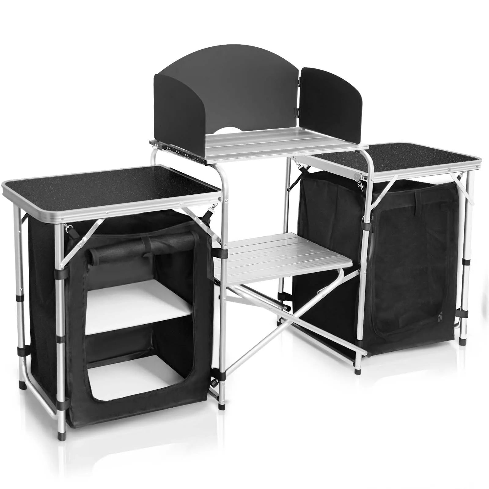 KTX-040979 Portable Outdoor Folding Cooking Station with Storage for Camping and Mobile Kitchen Use