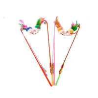 HKM-041107 Plastic Cat Toy with Fake Hair Mouse on a Stick - Fun Interactive Play for Cats