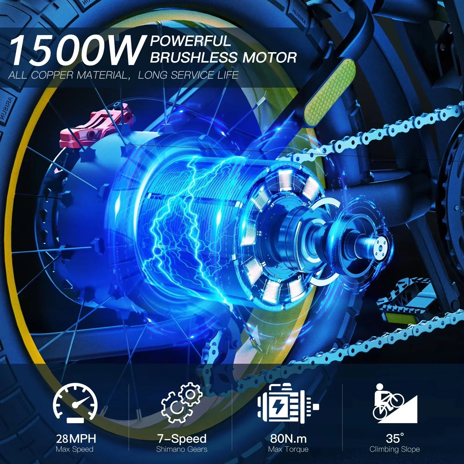 KTX-041171 1500W Electric Mountain Bike with 48V Battery and Double Suspension System, Max Speed 60km/h, Fat Tire Design