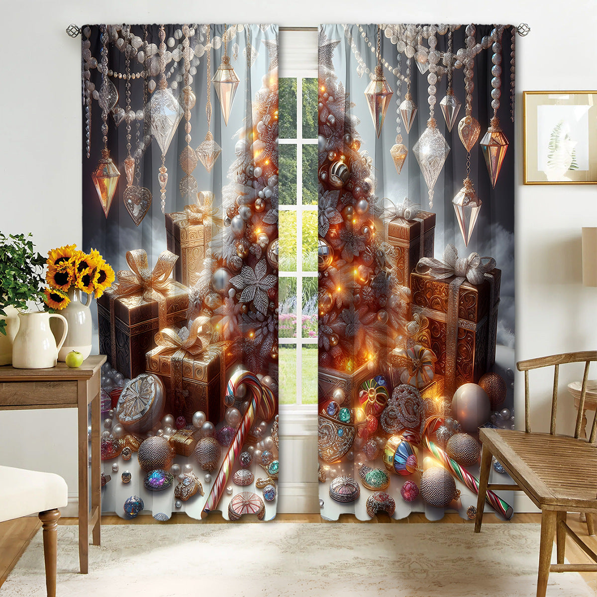 KTX-041171 Christmas 3D Printed Curtains in Multiple Designs, High Shading Polyester, Various Sizes Available