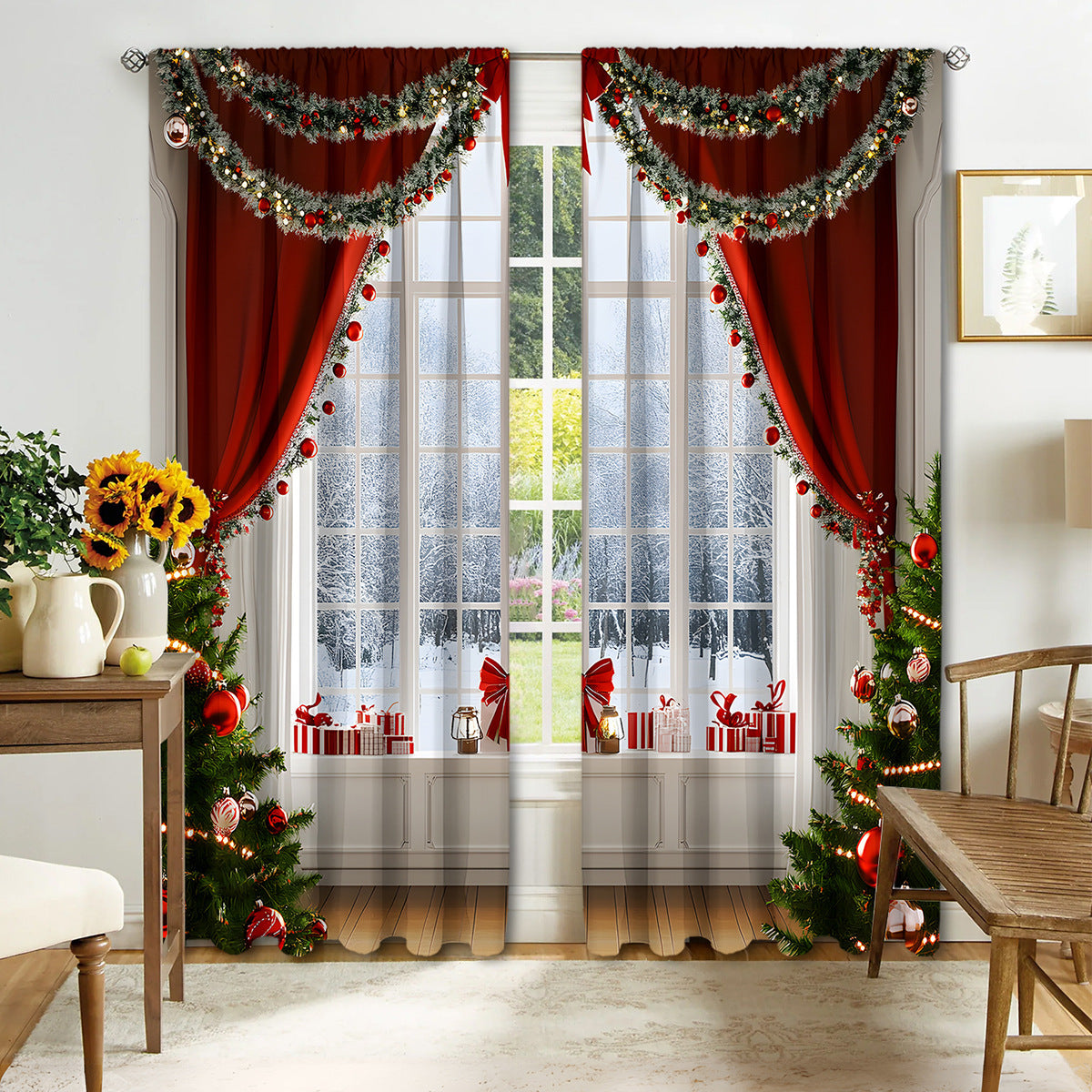 KTX-041171 Christmas 3D Printed Curtains in Multiple Designs, High Shading Polyester, Various Sizes Available
