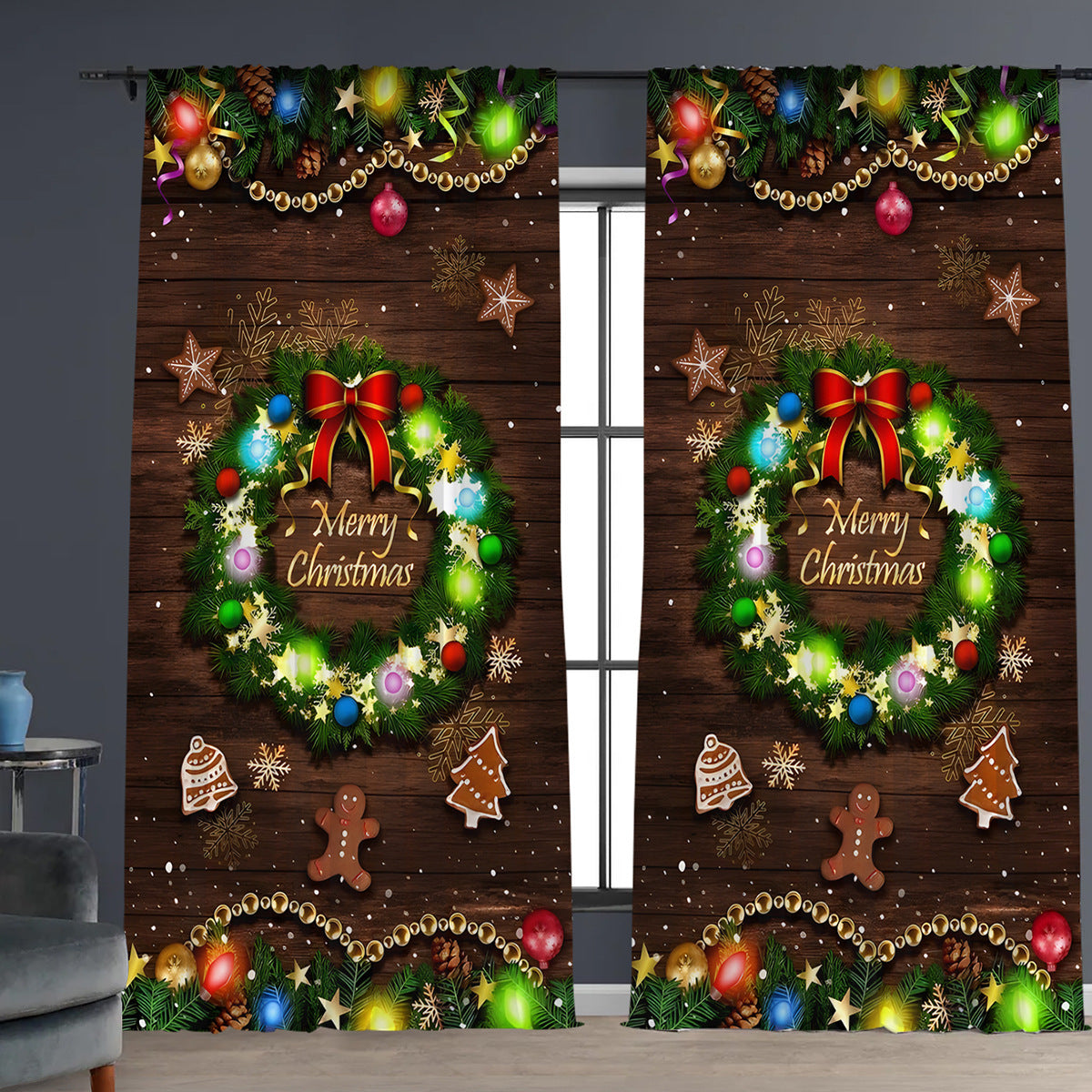 KTX-041171 Christmas 3D Printed Curtains in Multiple Designs, High Shading Polyester, Various Sizes Available