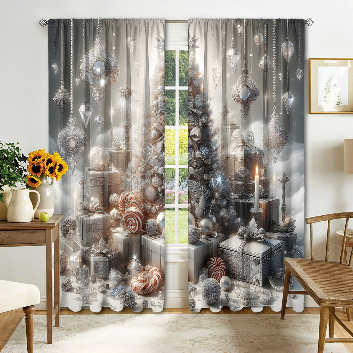 KTX-041171 Christmas 3D Printed Curtains in Multiple Designs, High Shading Polyester, Various Sizes Available