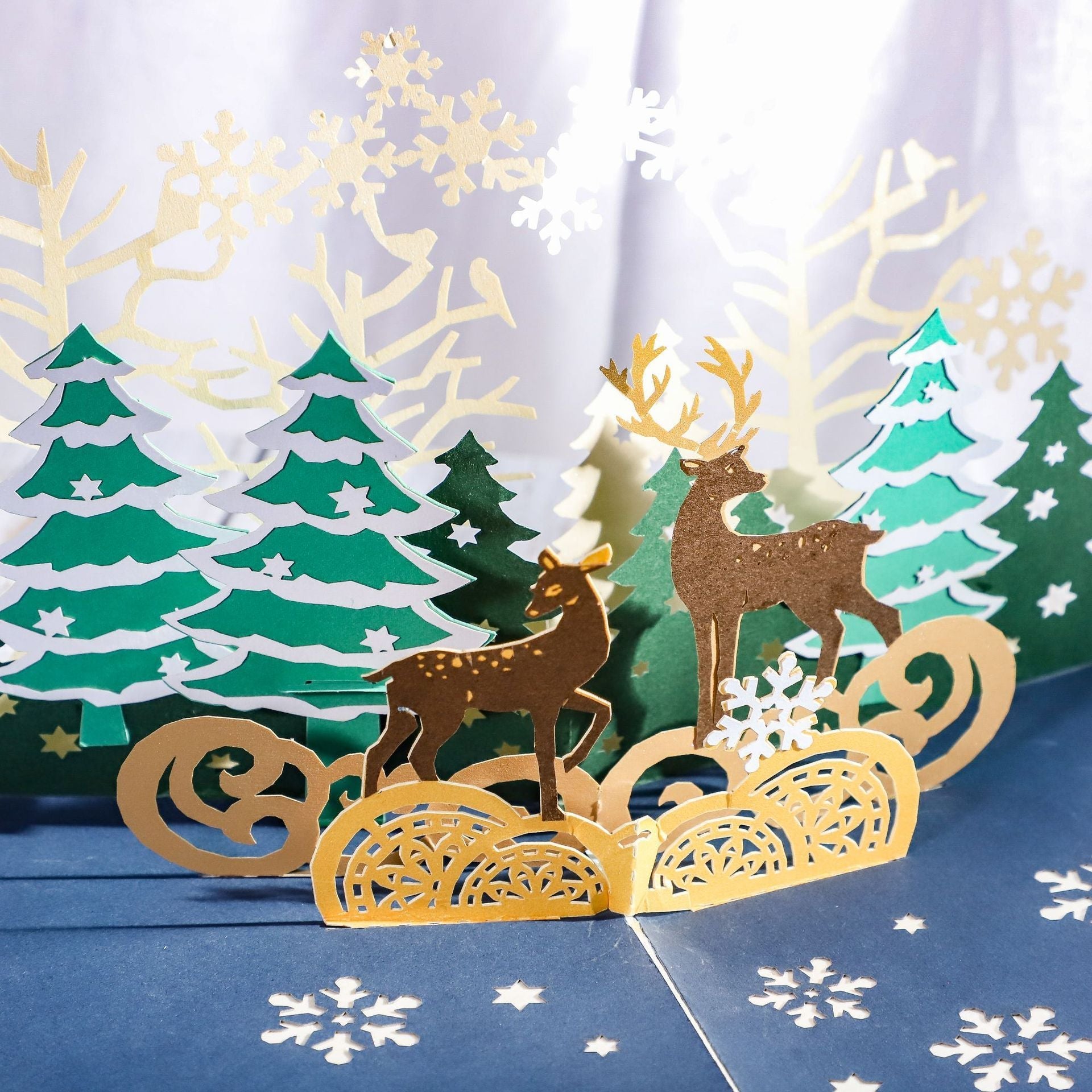 HKM-041235 Handmade Japanese Style Christmas Elk Greeting Cards - Unique Paper Craft for Holiday Celebrations