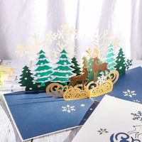 HKM-041235 Handmade Japanese Style Christmas Elk Greeting Cards - Unique Paper Craft for Holiday Celebrations