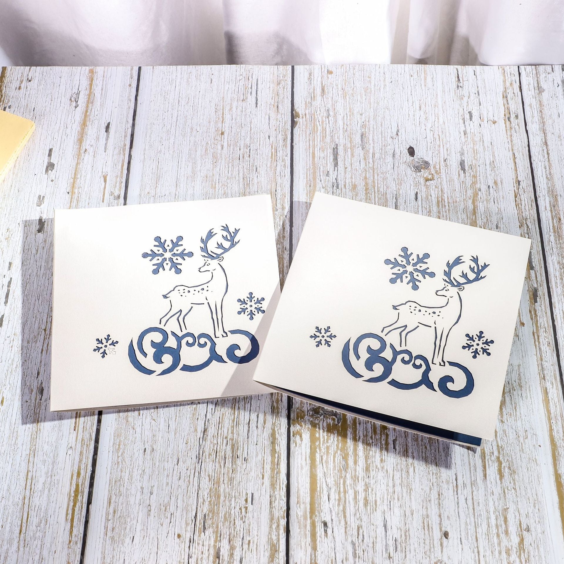 HKM-041235 Handmade Japanese Style Christmas Elk Greeting Cards - Unique Paper Craft for Holiday Celebrations