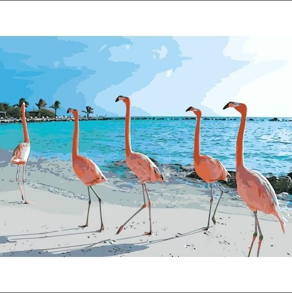 KTX-041299 Flamingos Beach Paint by Numbers Set - 40x50 Digital Art with 24 Colors
