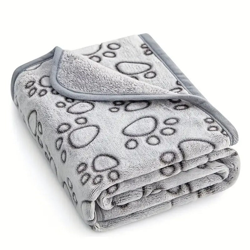 HKM-041299 Soft Washable Pet Blanket with Grey Paw Print for Cats and Dogs - Cozy and Lightweight Mat for Indoor and Outdoor Use