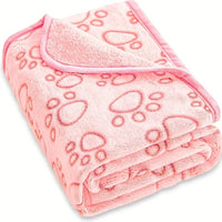 HKM-041299 Soft Washable Pet Blanket with Grey Paw Print for Cats and Dogs - Cozy and Lightweight Mat for Indoor and Outdoor Use