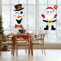 HKM-041427 Cute Christmas Felt Door Stickers - Santa Claus & Snowman with Adhesive Dots for Seasonal Decor