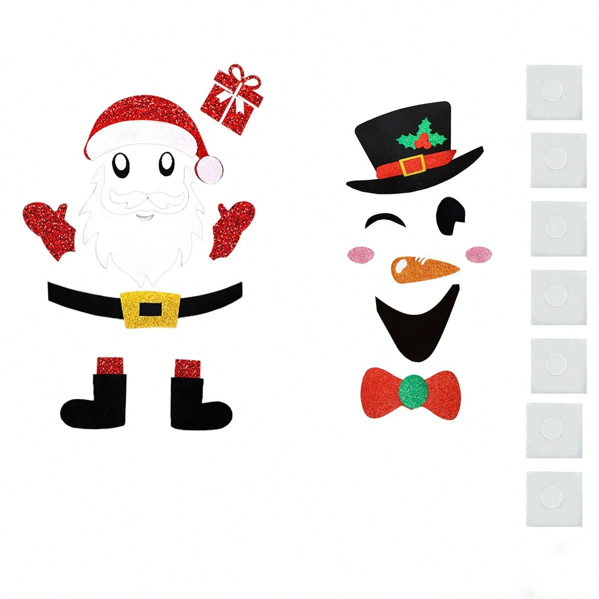 HKM-041427 Cute Christmas Felt Door Stickers - Santa Claus & Snowman with Adhesive Dots for Seasonal Decor
