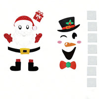 HKM-041427 Cute Christmas Felt Door Stickers - Santa Claus & Snowman with Adhesive Dots for Seasonal Decor