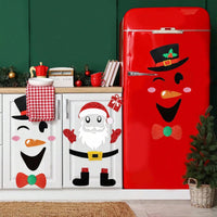 HKM-041427 Cute Christmas Felt Door Stickers - Santa Claus & Snowman with Adhesive Dots for Seasonal Decor