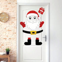 HKM-041427 Cute Christmas Felt Door Stickers - Santa Claus & Snowman with Adhesive Dots for Seasonal Decor