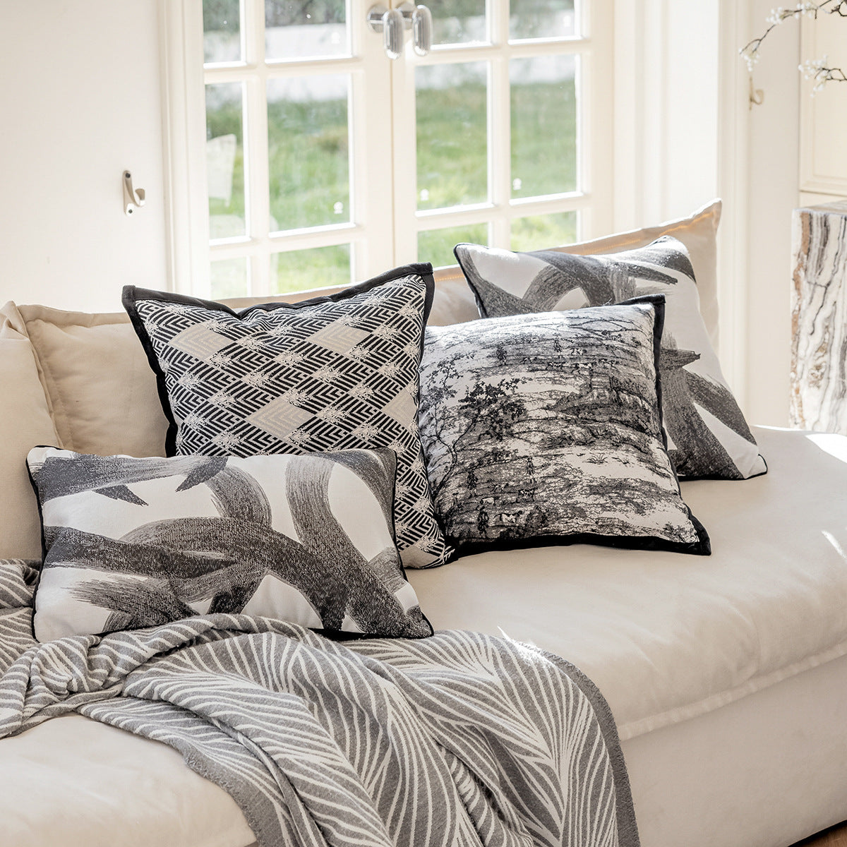 HKM-041427 Ukiyo-e and Ink Painting Decorative Pillow Cases for Sofa and Bedside, 45x45cm and 30x50cm Options