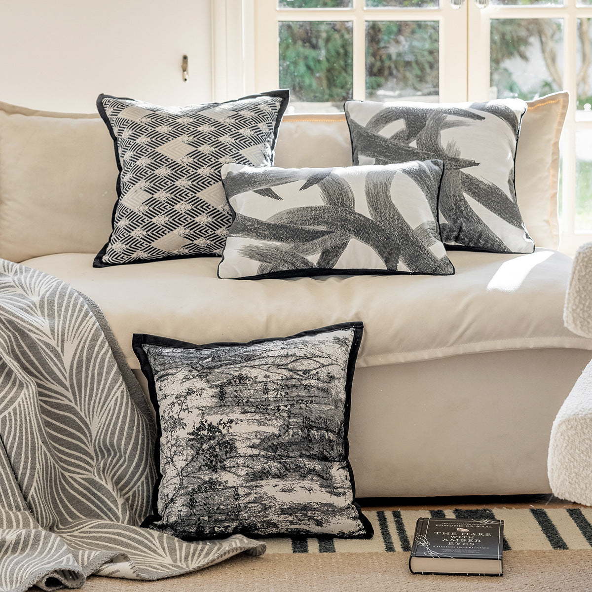 HKM-041427 Ukiyo-e and Ink Painting Decorative Pillow Cases for Sofa and Bedside, 45x45cm and 30x50cm Options