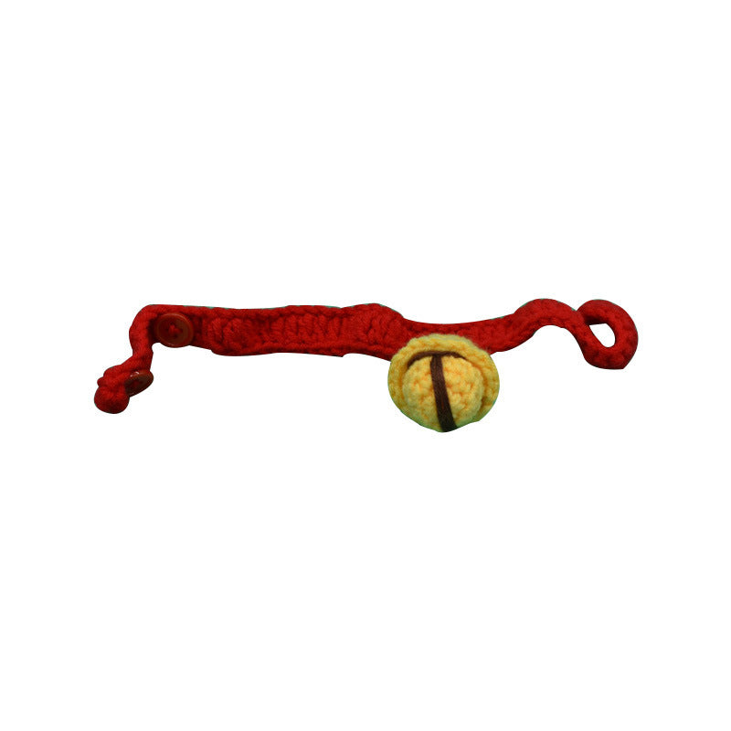 HKM-041491 Cute British Short Wool Cat Collar in Red and Yellow with Adjustable Buttons