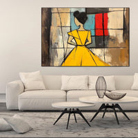 HKM-041555 Abstract Woman Oil Painting - Handmade Large Brown Green Texture Artwork for Modern Décor