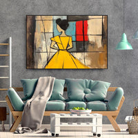 HKM-041555 Abstract Woman Oil Painting - Handmade Large Brown Green Texture Artwork for Modern Décor
