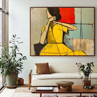 HKM-041555 Abstract Woman Oil Painting - Handmade Large Brown Green Texture Artwork for Modern Décor