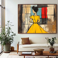 HKM-041555 Abstract Woman Oil Painting - Handmade Large Brown Green Texture Artwork for Modern Décor