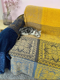 HKM-041619 Nordic Folk Style Fullcover Chenille Sofa Blanket - Polyester, Available in Blue and Red, Sizes 150x190 cm and 220x260 cm