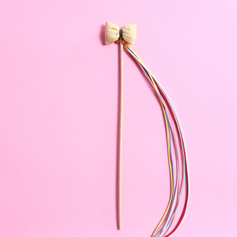 HKM-041619 Three-Dimensional Rainbow Bow Tassel Cat Teasing Stick with Bells