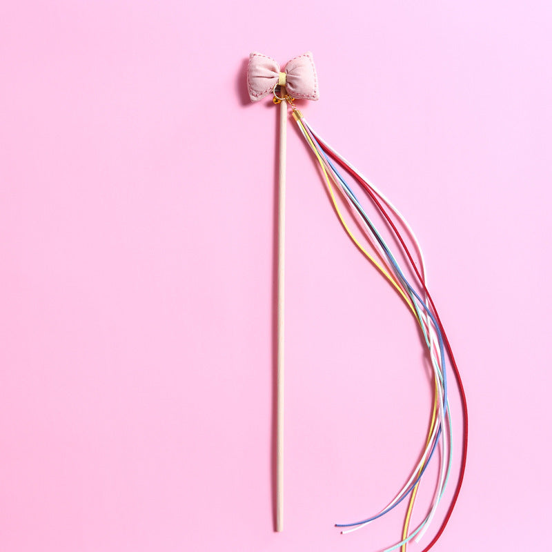 HKM-041619 Three-Dimensional Rainbow Bow Tassel Cat Teasing Stick with Bells